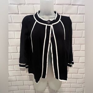 Grace Black & White Trim Open Front Cardigan - Size S